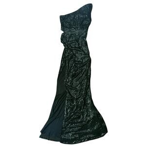 NWT Love & Lemonade One Shoulder Thigh Slit Side Cutout Green Sequin Dress M